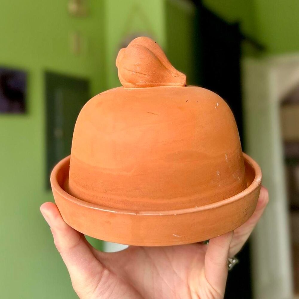 VTG Pottery Terracotta Garlic Crock Roaster Kitchenware Container